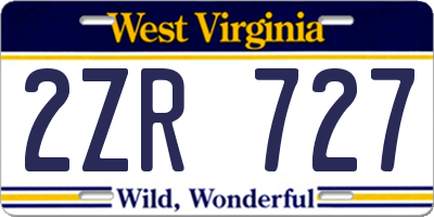 WV license plate 2ZR727