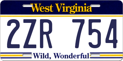 WV license plate 2ZR754