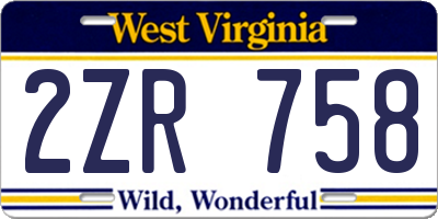 WV license plate 2ZR758