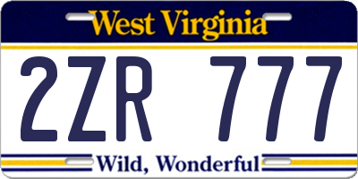 WV license plate 2ZR777