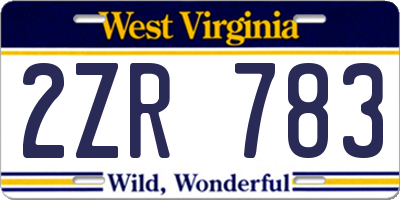 WV license plate 2ZR783