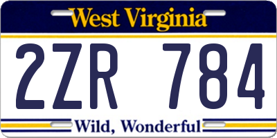 WV license plate 2ZR784