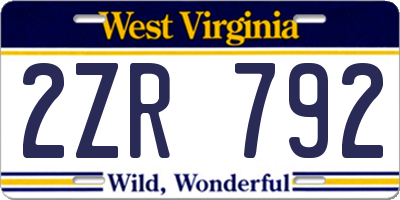WV license plate 2ZR792