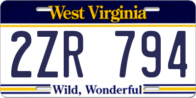 WV license plate 2ZR794