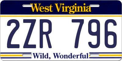 WV license plate 2ZR796