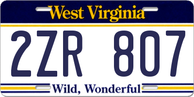 WV license plate 2ZR807