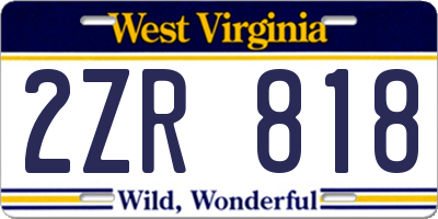WV license plate 2ZR818