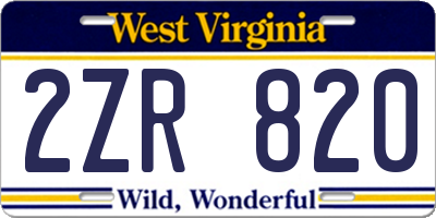 WV license plate 2ZR820