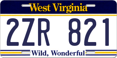 WV license plate 2ZR821