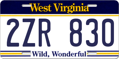 WV license plate 2ZR830