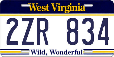 WV license plate 2ZR834