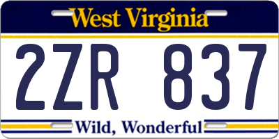 WV license plate 2ZR837