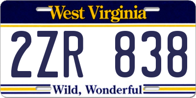 WV license plate 2ZR838
