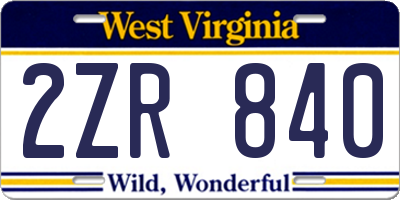 WV license plate 2ZR840
