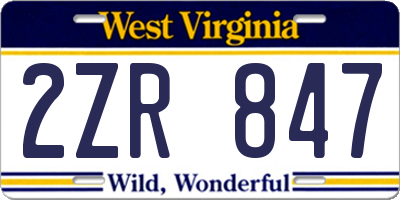 WV license plate 2ZR847