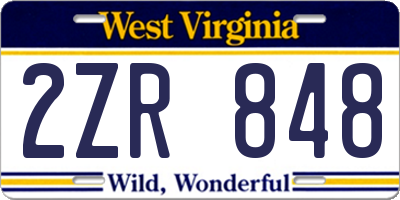 WV license plate 2ZR848