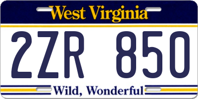 WV license plate 2ZR850