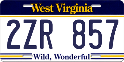 WV license plate 2ZR857