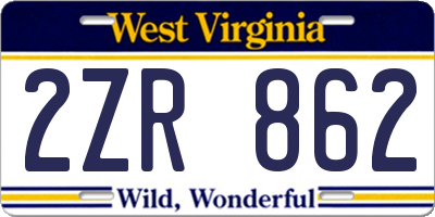 WV license plate 2ZR862