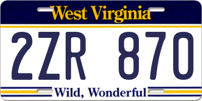 WV license plate 2ZR870