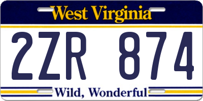 WV license plate 2ZR874