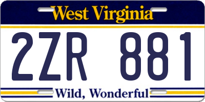 WV license plate 2ZR881