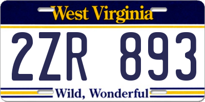 WV license plate 2ZR893
