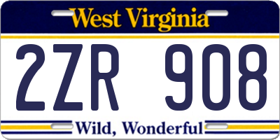 WV license plate 2ZR908
