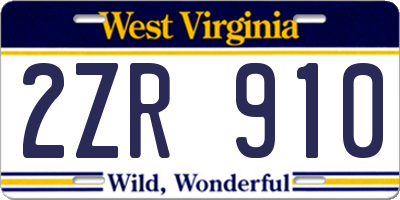 WV license plate 2ZR910