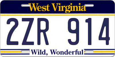 WV license plate 2ZR914