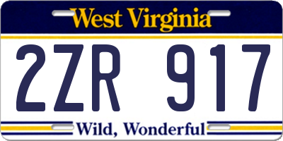 WV license plate 2ZR917