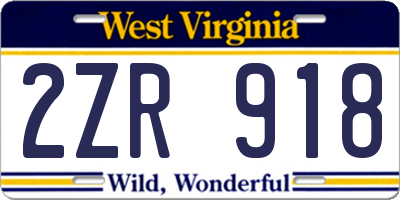 WV license plate 2ZR918