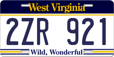 WV license plate 2ZR921