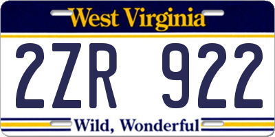 WV license plate 2ZR922