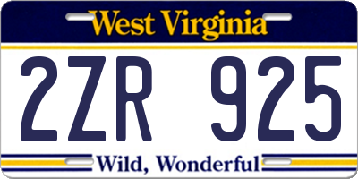 WV license plate 2ZR925
