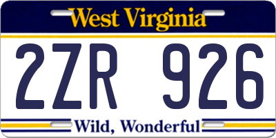 WV license plate 2ZR926