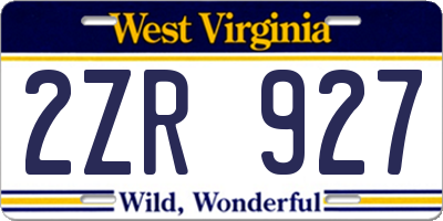 WV license plate 2ZR927