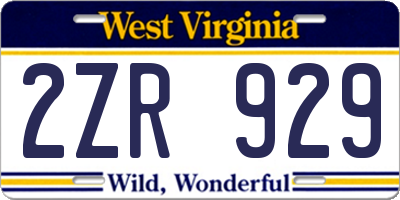 WV license plate 2ZR929