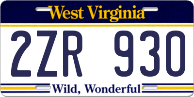 WV license plate 2ZR930