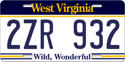 WV license plate 2ZR932