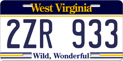WV license plate 2ZR933