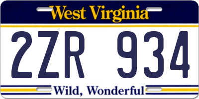 WV license plate 2ZR934