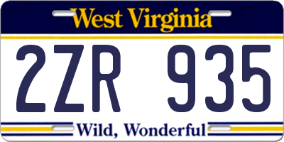 WV license plate 2ZR935