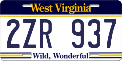 WV license plate 2ZR937