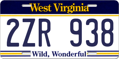 WV license plate 2ZR938