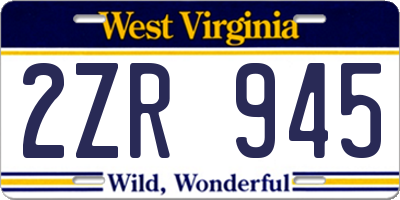 WV license plate 2ZR945