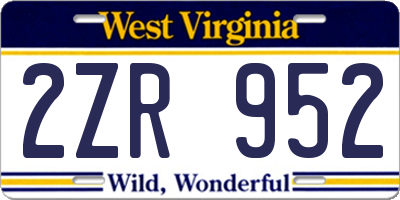 WV license plate 2ZR952
