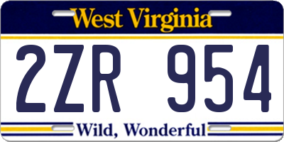 WV license plate 2ZR954