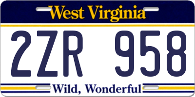 WV license plate 2ZR958