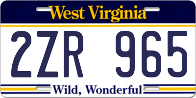 WV license plate 2ZR965